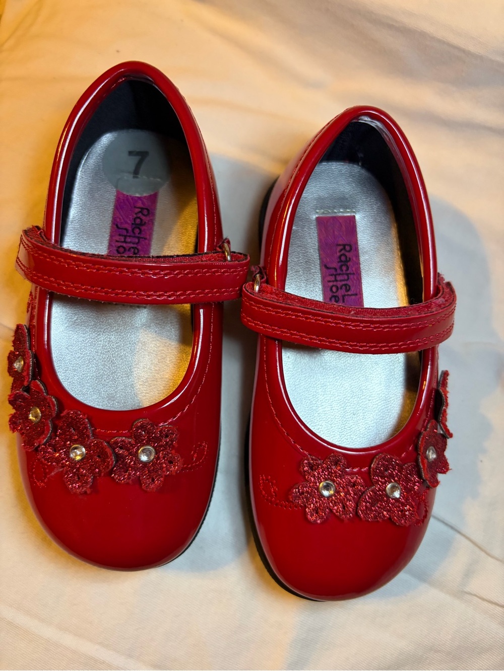 RACHEL Rachel Roy Girls' Red Patent Mary Janes with Floral Appliqués